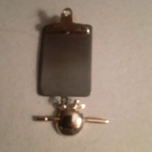 Silver color clipboard with Apple and pencil dangle charm brooch from aet crat d